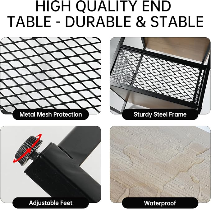 2 Tier End Table, Square Side Table, Couch Side Table with Storage, Great for Mini Fridge Stand, Printer Stand, Aquarium Stand, Coffee Stand, Ideal for Living Room, Bedroom, Office(2 Pack)