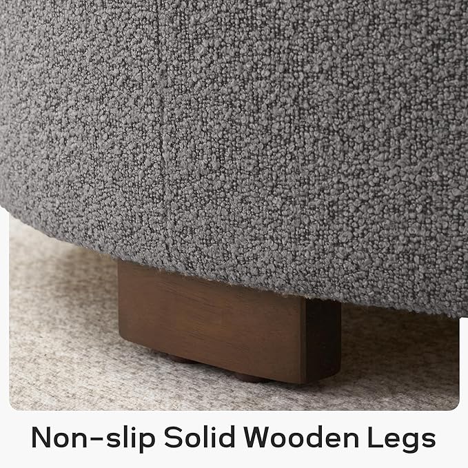30 Inch Round Storage Ottoman Coffee Table, Modern Boucle Ottoman with Lift-Off Lid and Solid Wood Legs for Living Room, Bedroom, Corners, Apartments (Grey)