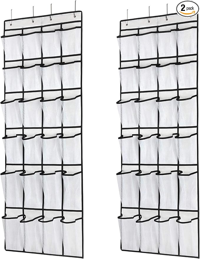 Hanging Shoe Organizer, Over The Door Shoe Organizer with 24 Mesh Large Pockets Door Shoe Rack for Men Women Kids Hanging Door Shoe Holder Size:58x21 Inch (White-2pack)-NeatNest