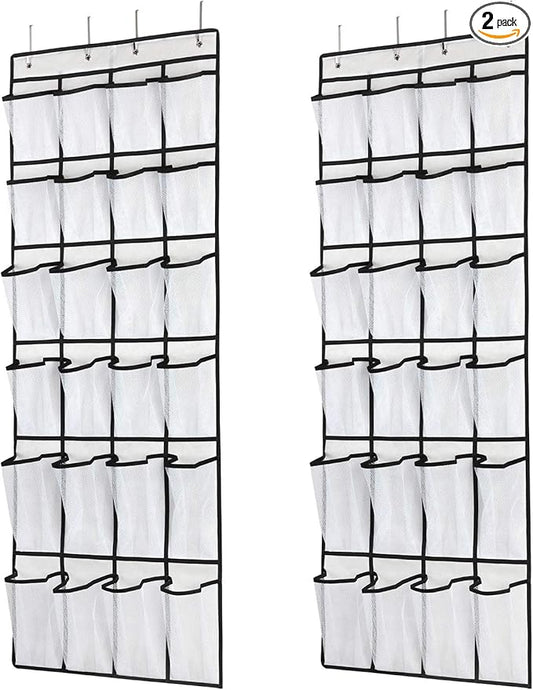 Hanging Shoe Organizer, Over The Door Shoe Organizer with 24 Mesh Large Pockets Door Shoe Rack for Men Women Kids Hanging Door Shoe Holder Size:58x21 Inch (White-2pack)-NeatNest