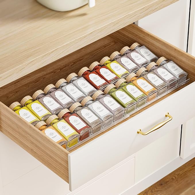 2-Tier Spice Drawer Organizer 2 Pack, Expandable from 11" to 22" Clear Acrylic Spice Rack for Drawer, Kitchen Spice Organization, Seasoning Organizer Holds Up to 24 Jars(Jars Not Included)-NeatNest