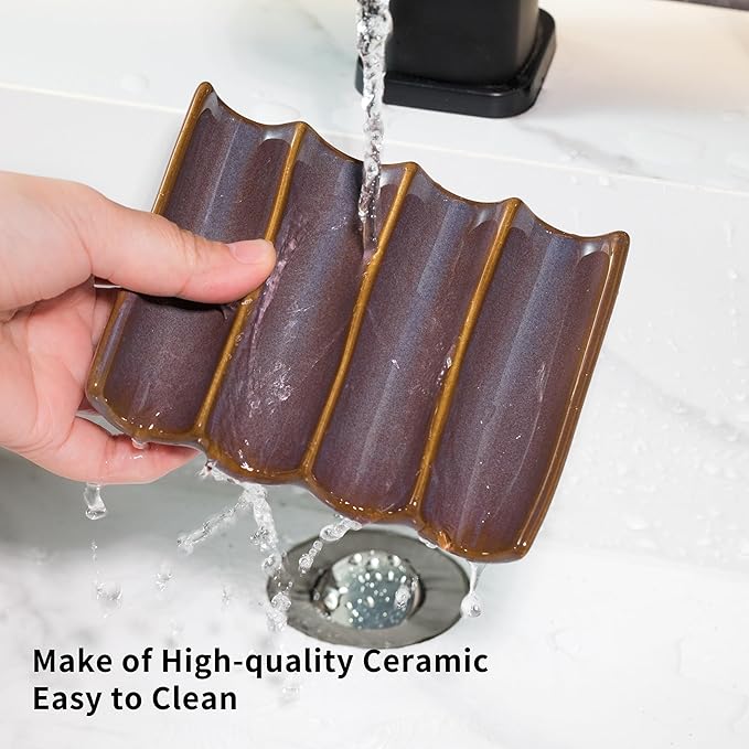 Ceramic Bar Soap Dish and Savers for Bathroom, Shower and Kitchen, Japanese Self Drain Soap Holder, Purple-NeatNest