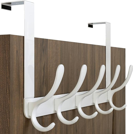 WEBI Over The Door Hook 5 Coat Hooks,Over The Door Towel Rack,Door Hanger Coat Rack Towel Hanger for Hanging Coats,Clothes,Back of Bathroom,White