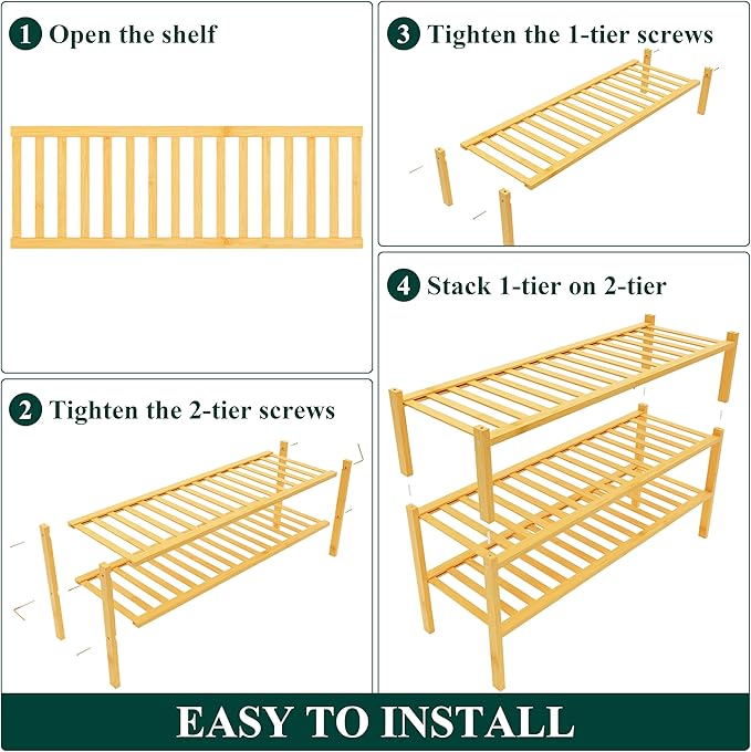 Smiry Shoe Rack, 3 Tier Long Bamboo Shoe Organizer, Stackable Free Standing Wooden Shoe Storage Shelf for Closet, Entryway, Front Door Entrance, Natural-NeatNest