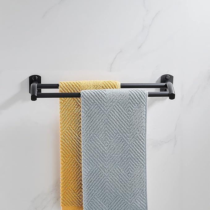 Black Double Towel Bar, Hand Towel Rack for Bathroom Wall Mounted Towel Hanger, Matte Black Bath Towel Rod,16 Inch