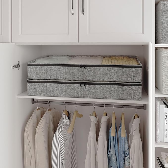 Gray Low Profile Under Bed Storage Containers 5 inches high, 33.8"x 17.7"x 5.1", Sturdy Underbed Shoe Storage Organizer, Foldable Fabric Under the Bed Storage Bins - Pack of 2-NeatNest