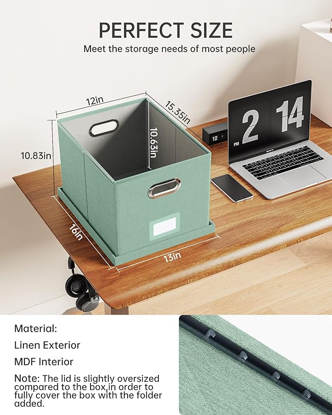 4 Pack File Storage Organizer, Document Organizer, Portable File Box with Lid, Fit for Letter/Legal File Folder Storage,Green-Box only