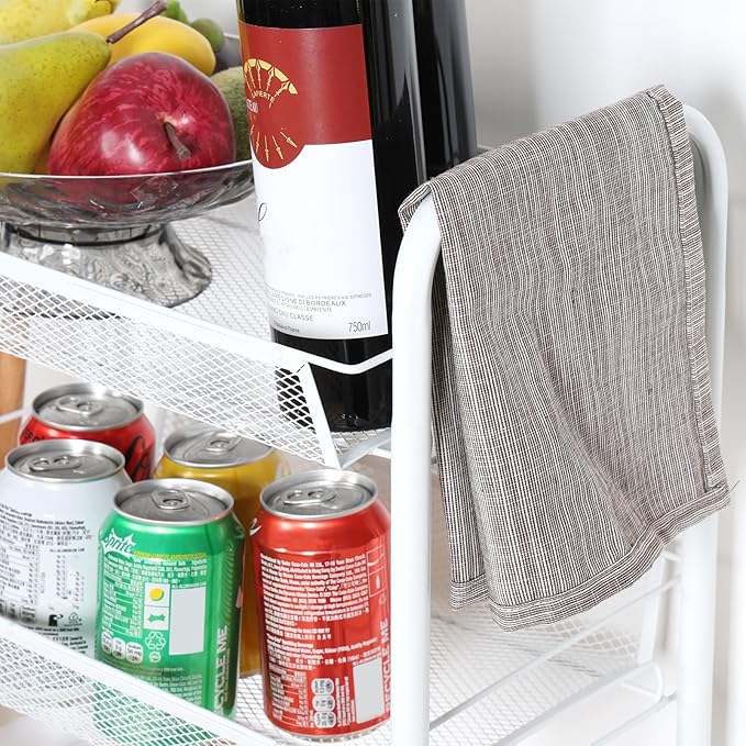 3/4/5 Tier Fruit Vegetable Basket, Stackable Metal Mesh Storage Basket with 360 Degree Wheels, Fruit Vegetable Produce Basket Storage Organizer for Kitchen, Pantry, Bathroom White 5-Layers