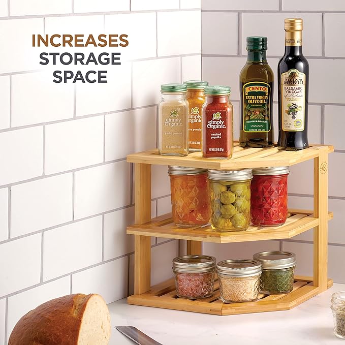 2-Pack Plate Organizer for Cabinet - Bamboo Corner Shelf for Kitchen or Bathroom Storage, Space-Saving Rack for Dishes, Countertop, Cabinet, Pantry - Organization & Housewarming Gift-NeatNest