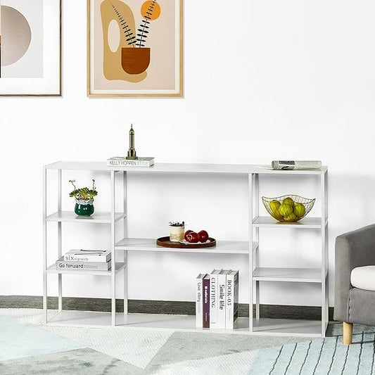55 Inch Metal Console Table with 8 Storage Shelves,Extra Long Entryway Table,Narrow Sofa Table,Hallway Table for Entrances to Corridor, Foyer,Living Room (White, 55.12×11.81×31.5in)-NeatNest