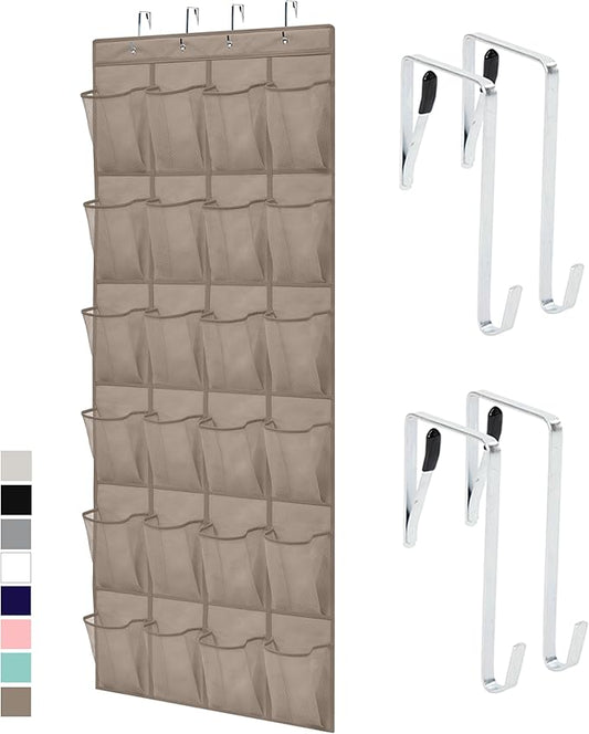 GORILLA GRIP Over the Door Shoe Organizer, 24 Large Breathable Mesh Pockets, Space Saving Hanging Storage Holder, Closet Rack Hanger Holds Up to 40 lbs, Hangs on Closets for Shoes, Accessories, Beige-NeatNest