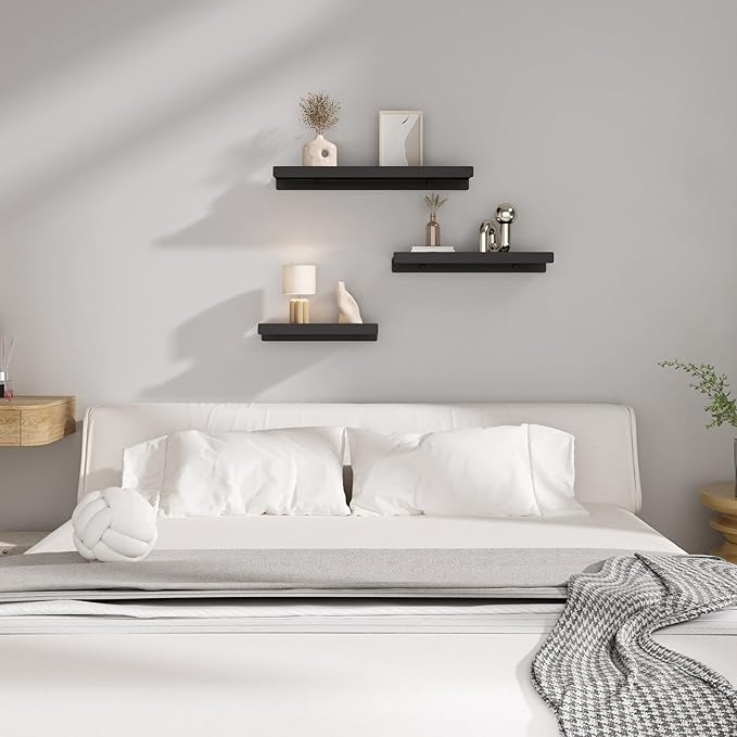 Floating Shelves for Wall, Wall Mounted Shelves with Lip for Storage, Metal Display Shelves for Home Decor, Kitchen/Living Room/Bedroom/Bathroom Shelf, Black 20 inch 2 Pack-NeatNest