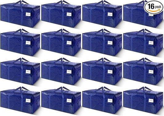 16 Pack Extra Heavy Duty Large Moving Bags with Strong Zipper & Carrying Handles, Sturdy Clothes Storage Bag Totes Bins, Packing Bags Moving Boxes College Moving Supplies, Dark Blue - 24 gal-NeatNest