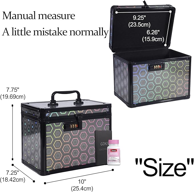 Medication Combination Lock Boxes with Code for Personal Items, Medicine Lockbox for Documents 10 x 7.25 x 7.75 Inches Colorful Black