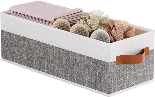 Collapsible Storage Bins 1-Pack, Foldable Baskets for Organizing, Clothes Boxes with Handles, Fabric Cubes Containers, White and Gray, 15 x 6 x 5 Inch-NeatNest