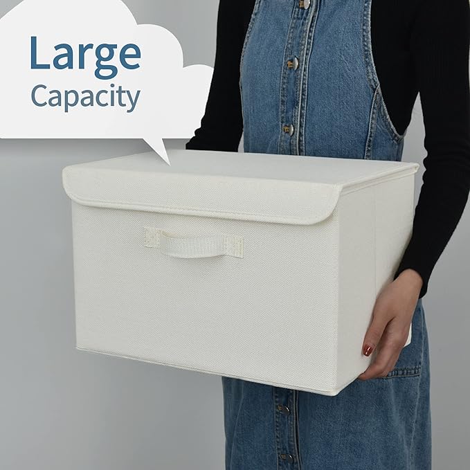 GRANNY SAYS Storage Bins with Lids, Fabric Storage Boxes, Closet Organizers and Storage, Ivory White, 2-Pack-NeatNest
