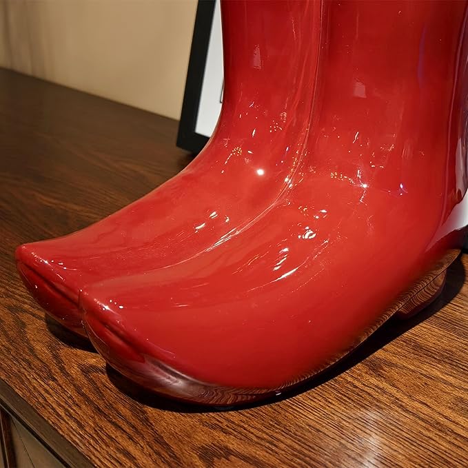 Ceramic Boot Umbrella Stand Boots Vase Freestanding Umbrella Bucket Ceramic Umbrella Rack Home Decor Piece for Home Decor, Office, Apartment, Hotel, Bars, Red-NeatNest