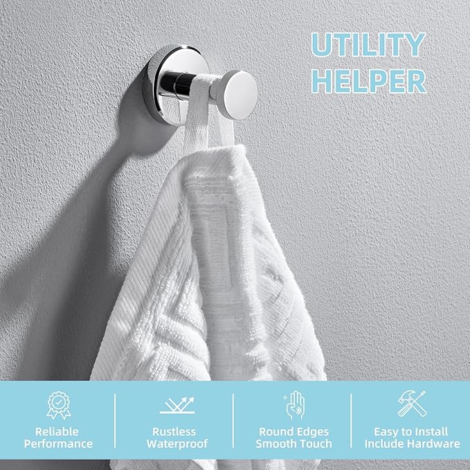 Angle Simple Single Bath Towel Hook, SUS304 Stainless Steel Round Coat Hook Wall Mounted, Robe Hanger for Kitchen Bathroom Polished Chrome
