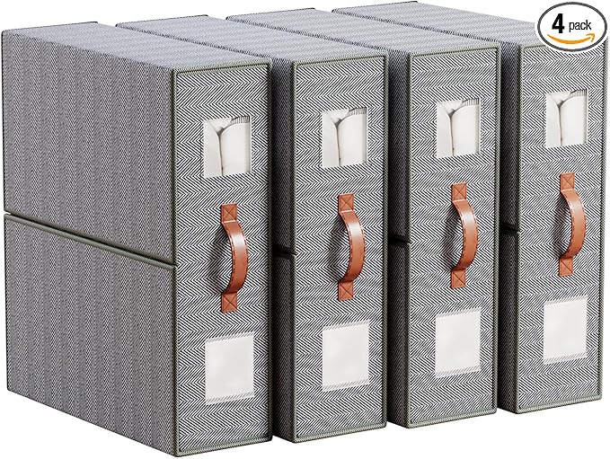 4 Pack Bed Sheet Storage Organizers- Premium Fabric Closet Organizer with Clear View Window, Space-Saving Foldable Design for Queen/King Size Bedsheets, Blankets & Duvet Covers-NeatNest