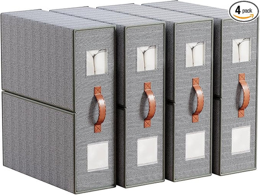 4 Pack Bed Sheet Storage Organizers- Premium Fabric Closet Organizer with Clear View Window, Space-Saving Foldable Design for Queen/King Size Bedsheets, Blankets & Duvet Covers-NeatNest