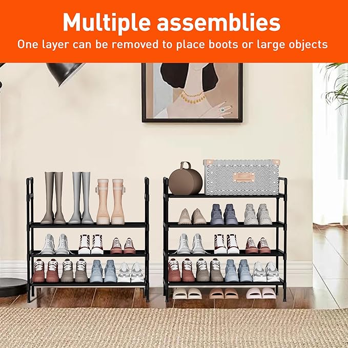 Shoe Rack 4 Tier Shoe Organizer Shoe Storage Shoe Rack for Narrow Hallway Entryway Bedroom Easy Assembly (Black)-NeatNest