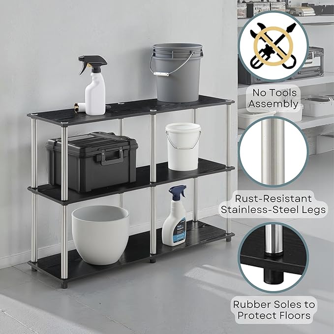 Convenience Concepts Designs2Go No Tools 3 Tier Wide Console Table 42" - Modern Multipurpose Accent with Shelves for TV Media Center, Office Desk Extension, Entryway Display, & Home Storage, Black-NeatNest