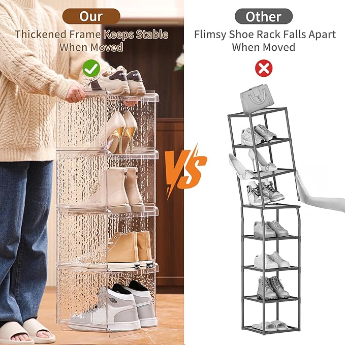 HAIXIN Shoe Rack for Closet - 5 Tier Vertical Ice Clear Shoe Rack Organizer Cabinet for Front Door Entrance, Large Stackable Shoe Tower Shelf for Entryway, Narrow Slim Shoe Holder for Corner - Clear-NeatNest