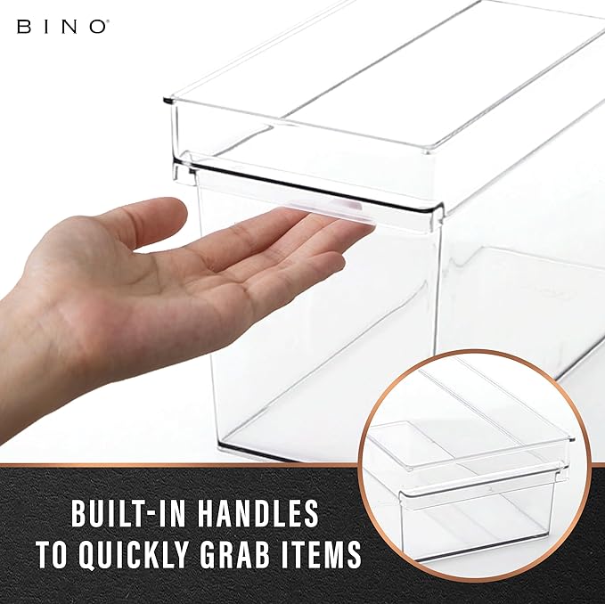 BINO | Plastic Storage Bins, Small | THE HANDLER COLLECTION | Multipurpose Organizer Bins | Kitchen Pantry Organizers and Storage | Clear Containers for Organizing Home | Freezer Organizer-NeatNest