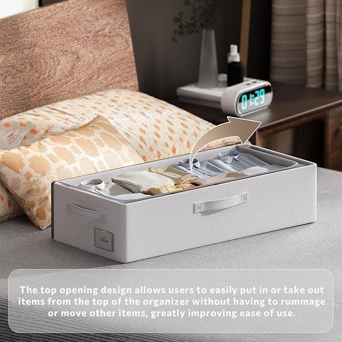 3Pcs Under Bed Storage Bins with Metal Frame - Shoe Organizer for Closet with Clear Cover Oxford Fabric Sturdy Underbed Container Foldable Stackable Clothes Organizer (Grey, 23.5x15.7x6.3)-NeatNest