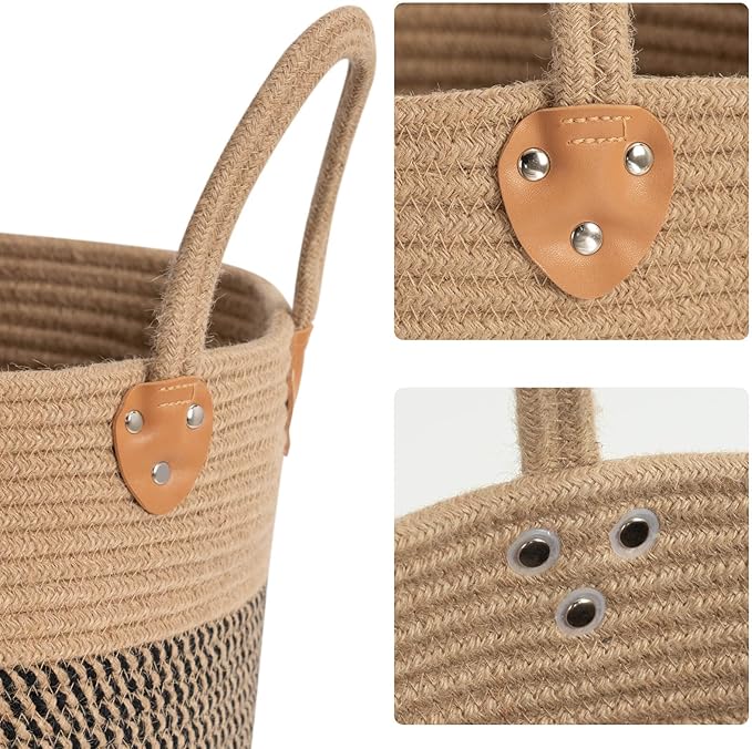 CHICVITA Wicker Laundry Basket With Handles, Storage Baskets for Decor, Rope Basket for Blankets, Toys, Clothes, Shoes, Plant Basket for Living Room, 14" X 14" X 12"-NeatNest