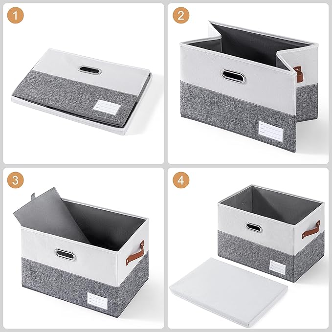 Foldable Fabric Storage Boxes with Lids, Collapsible Versatile Bins Baskets Cubes with Handles for Easy Organization in Closet, Living Room, and Bedroom (Grey & White, 3PCS/15 * 9.8 * 9.8in)-NeatNest