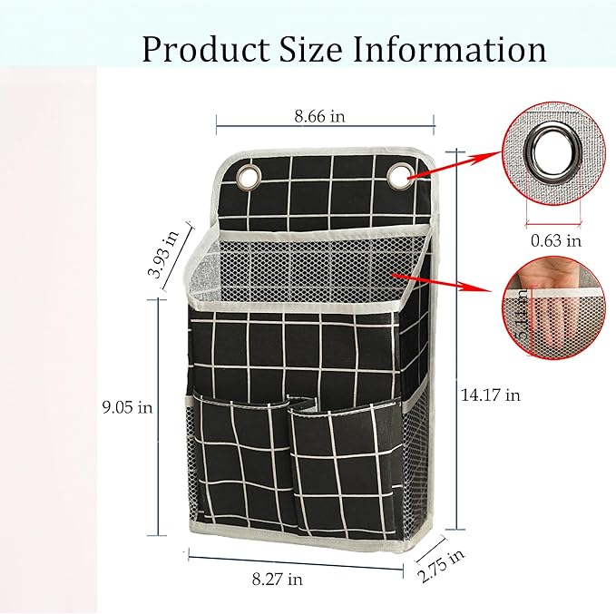 Hanging Basket for Organizing, Wall Organizer with Pockets and Over The Door Organizer，Can for Home, Closet, Office and Camper (Black Grid2)-NeatNest