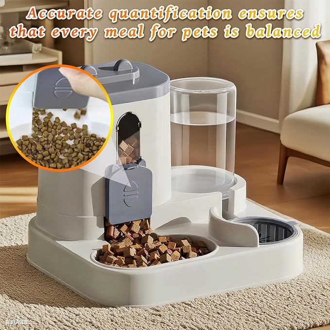 Gravity Cat Feeder and Water Dispenser, 2 in 1 Automatic Cat Feeder, 2 Pack Large Capacity Self Feeding for Small Medium Dog Puppy Kitten （Grey）-NeatNest