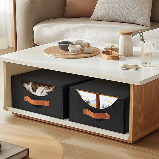 Closet Organizers and Storage - Large Stackable Bins with Drawer, Fabric Bins for Organization, Collapsible Drawer Organizer Clothes for Bedroom, Living Room, 2 Pack, Black-NeatNest