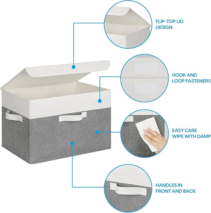 GRANNY SAYS Large Storage Bins with Lids, Collapsible Storage Box, Storage Basket for Shelves, Decorative Storage Bins, Toy Storage, Closet Organizers, White/Gray-NeatNest