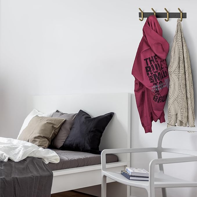 Coat Rack Wall Mount – Black and Gold Hook Rail with 4 Double Coat Hooks, 12 Inch Stainless Steel Wall Hooks for Entryway, Bathroom, Bedroom, Closet, Towel, Hat, Bag, Heavy Duty Organizer-NeatNest