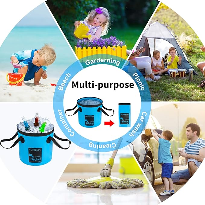 AUTODECO Collapsible Bucket 5 Gallon Container Folding Water Bucket Portable Wash Basin