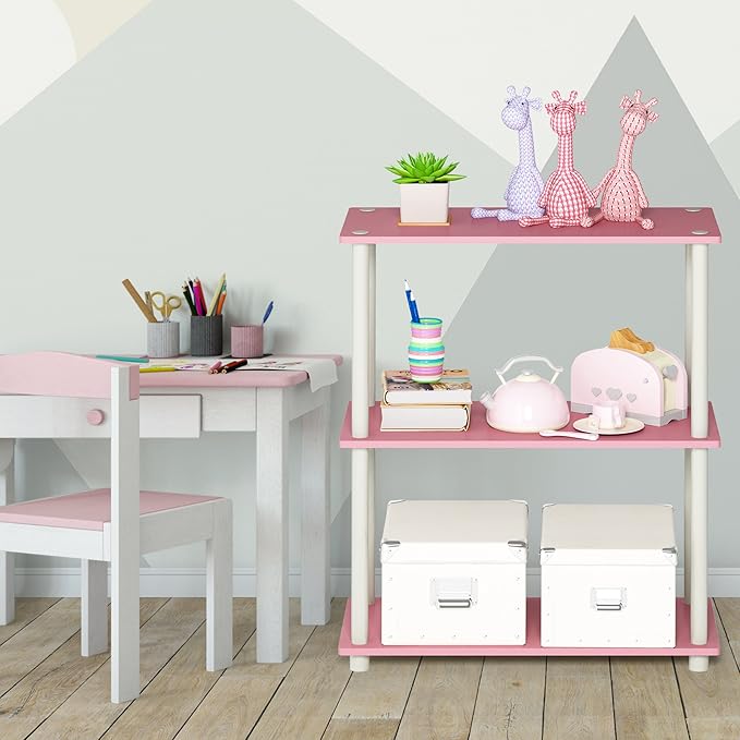 Furinno Turn-N-Tube 3-Tier Compact Multipurpose Shelf Display Rack, Pink/White-NeatNest