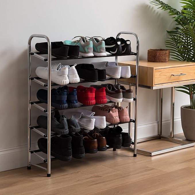 IRIS USA 5-Tier Shoe Rack, Up to 15 Pairs, Shoe Organizer for Closet Entryway Small Space, Shoe Storage Shelf, Tall Metal Shoe Rack, Shoe Stand, High-Heels, Boots