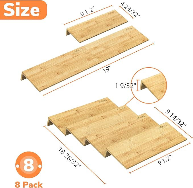 AMBIRD Bamboo Spice Drawer Organizer with Non-slip Mat,4 Tier - 2 Set Jar Spice Rack Tray From 9.5''to 19'', Seasoning Organizer for Kitchen,Cabinet,Drawers,Countertop-NeatNest