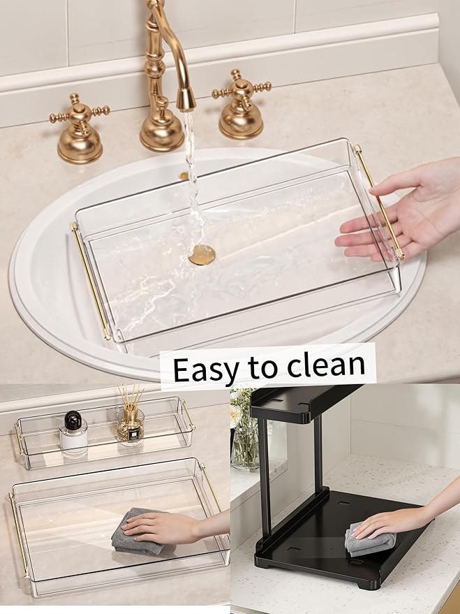 heart & home 1-Pack Under Sink Storage Organizer for Kitchen & Bathroom Cabinets with Removable Washable Tray, Tool-Free Assembly – Multi-Purpose for Kitchen Countertop, Vanity, & Laundry Room，Black-NeatNest