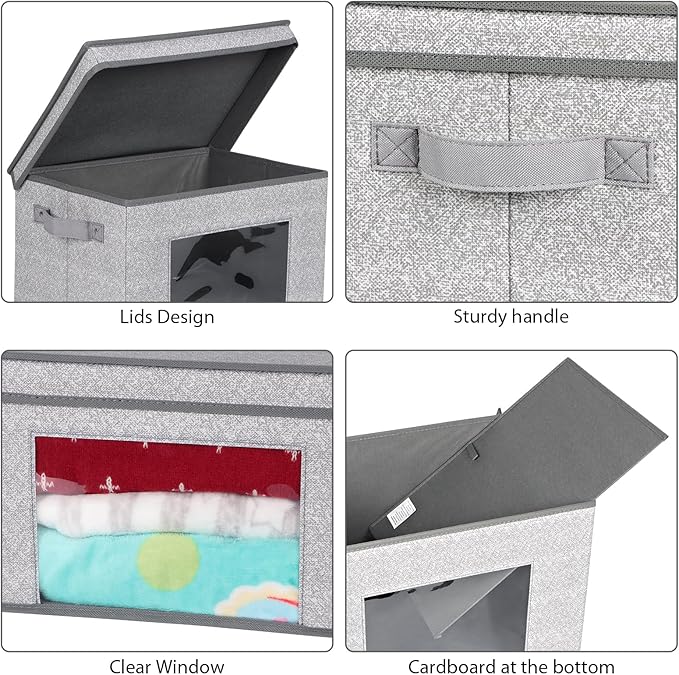 Univivi Fabric Foldable Storage Bins with Lids Collapsible Storage Boxes Bins Organization Baskets for Home, Closet, Playroom, 14''x10''x8.3'' (Gray, 4-Pack)-NeatNest