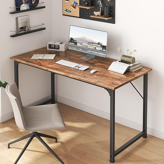 Huuger Computer Desk, 40 Inch Office Desk, Gaming Desk with Storage, Writing Desk Work Desk for Home Office, Study, Modern Simple Desk, Large Legroom, Metal Frame, Rustic Brown-NeatNest