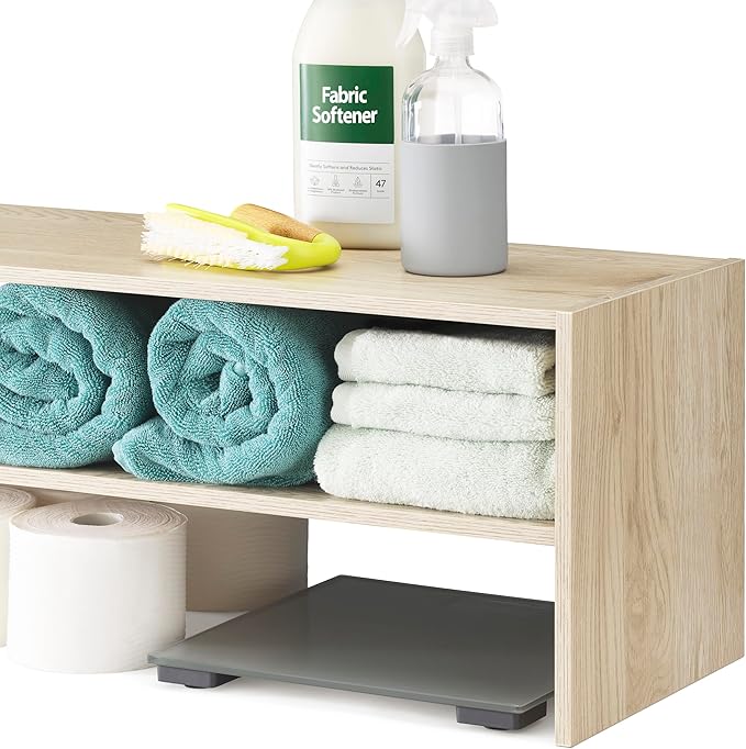Whitmor Wood Stackable 2-Shelf Shoe Rack, White Oak, 24 inches-NeatNest