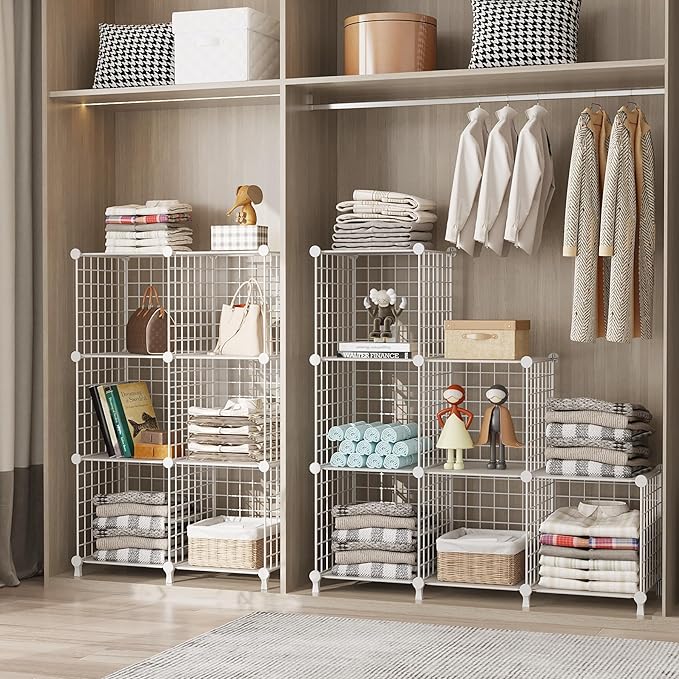 AWTATOS 12 Cube Storage Wire Closet Organizers DIY Stackable Storage Shelves Bookcase Cabinet for Home Office, White-NeatNest