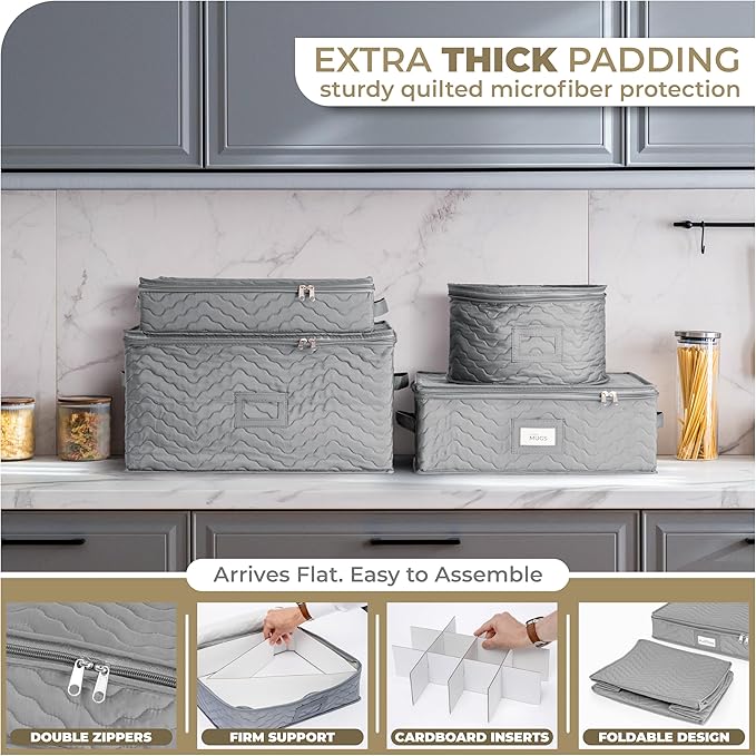 China Serving Platter Organizer - Quilted Exterior, Handles & Felt Dividers - Perfect for Packing Dishes-NeatNest