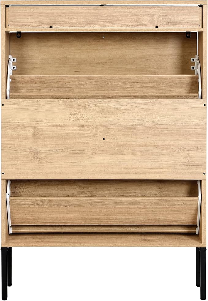 XIAO WEI Shoe Cabinet, Shoe Storage Organizer Cabinet with 2 Flip Wavy Line Drawers, Freestanding Shoe Rack with Adjustable Shelf for Entryway, QH242-1-NeatNest