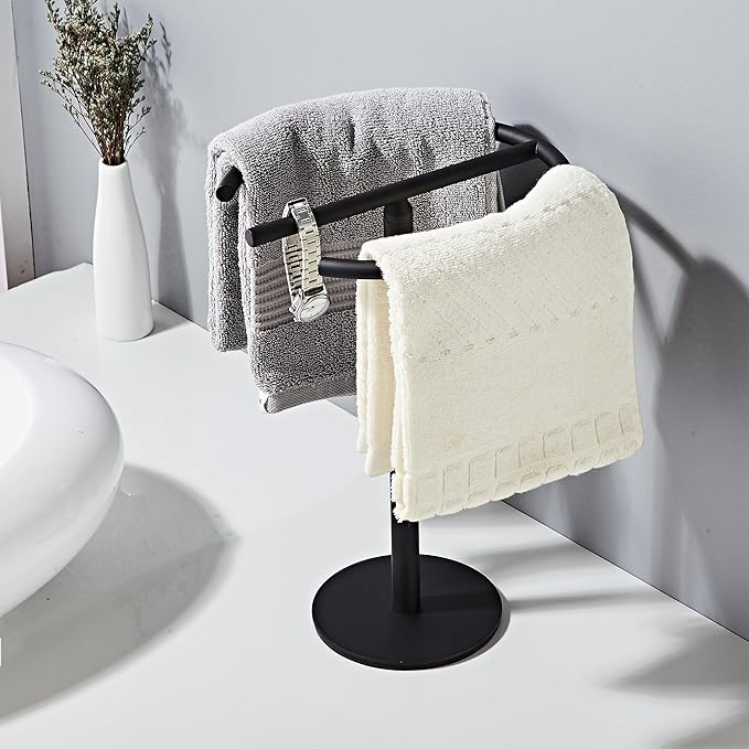 Hand Towel Holder Stand, Free-Standing Towel Rack Matte Black, SUS304 Stainless Steel Towel Bar Rack Stand, Tower Bar for Bathroom Kitchen Vanity Countertop…