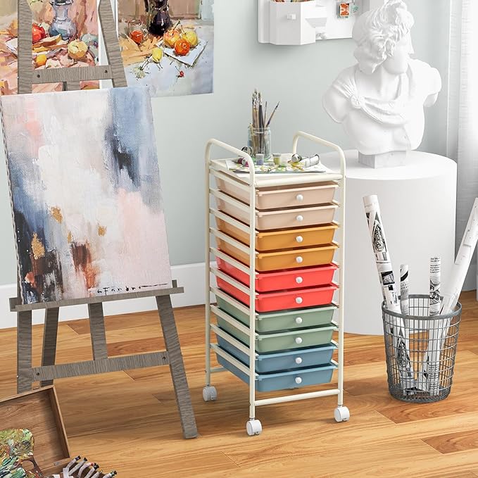 Giantex 10-Drawer Rolling Storage Cart w/Wheels, Handle, Removable Drawers, Mobile Organizer Storage Unit, Trolley Utility Cart for Home Kitchen Makeup Living Room Office Play Room