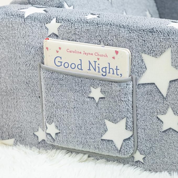 ALIMORDEN 2-in-1 Toddler Fold Out Couch, Comfy Convertible Sofa to Lounger, Glow-in-The-Dark Star Pattern Foam Seat for Little Ones with Removable Washable Cover-NeatNest